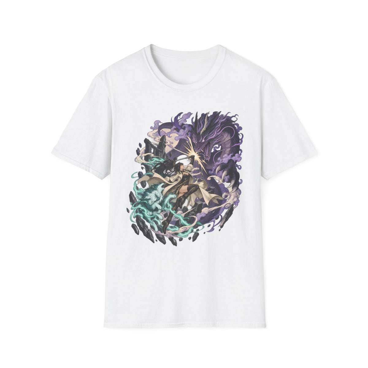 Samurai vs Spirit | Fantasy Warrior T-Shirt | Dual Magic Battle Illustration