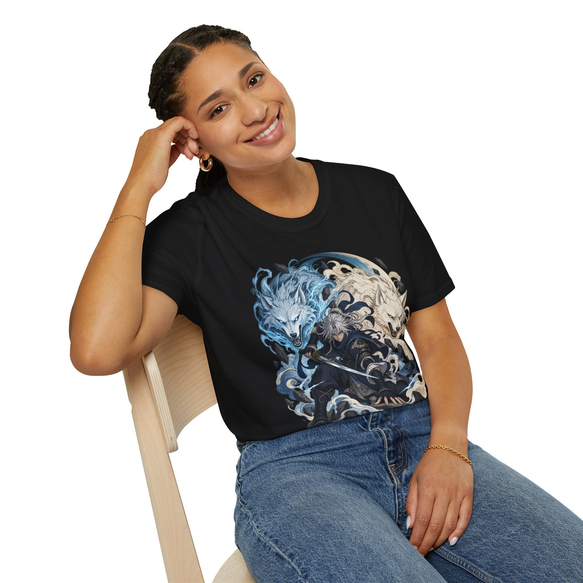 Wolf Spirit T-Shirt | Japanese Samurai | Yin Yang Blue & White Wolves Graphic Tee