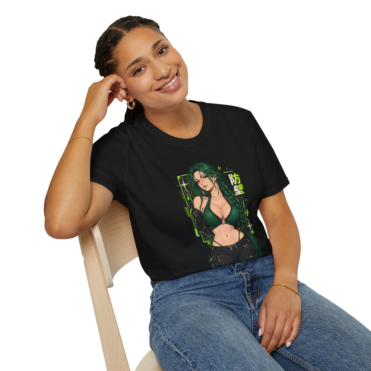 Jade | Anime Green-Haired Sexy Pin Up Girl Warrior Graphic Shirt