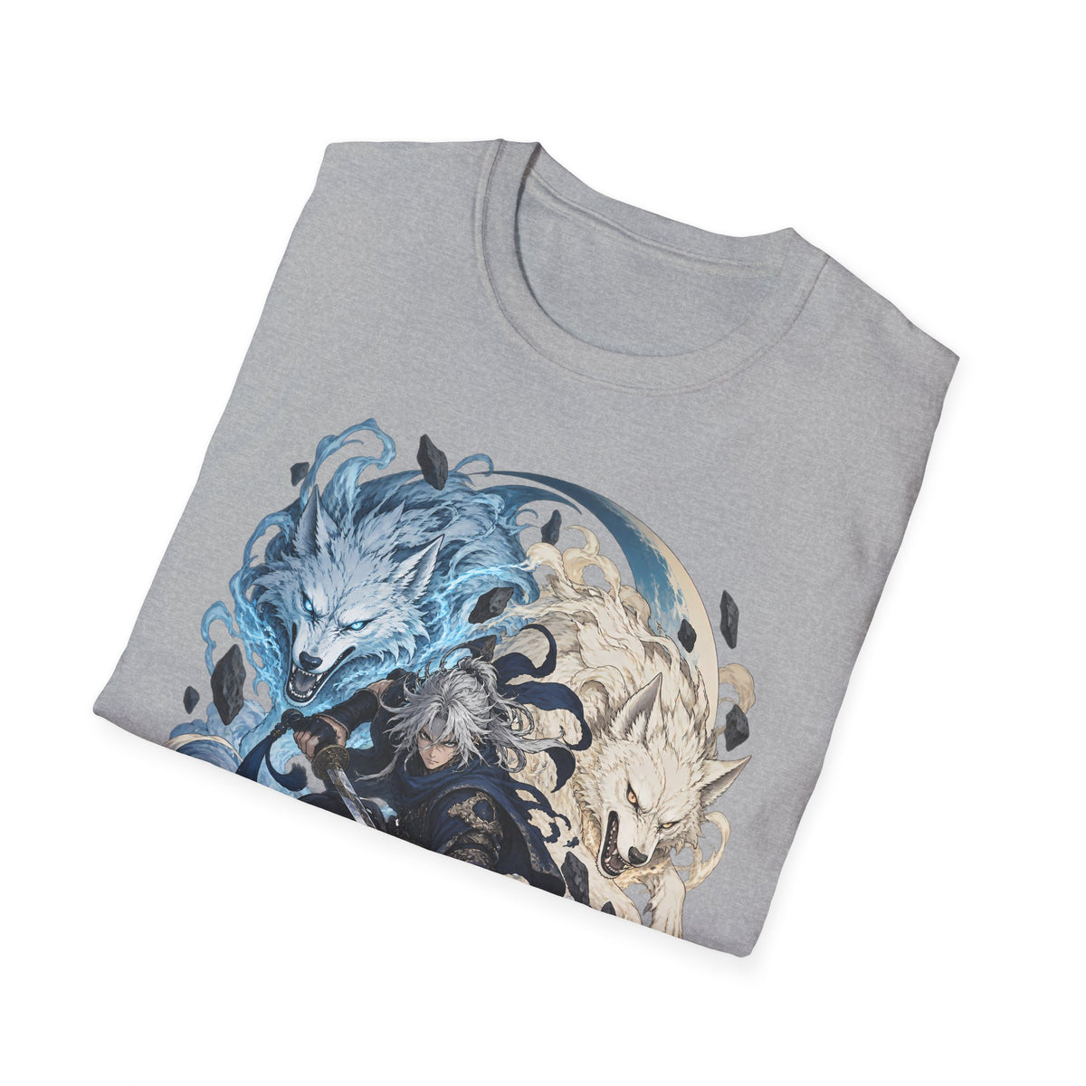 Wolf Spirit T-Shirt | Japanese Samurai | Yin Yang Blue & White Wolves Graphic Tee