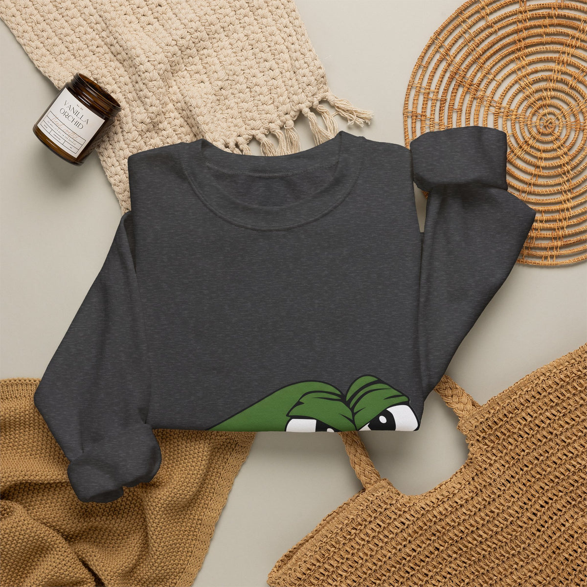 Pepe Meme Crewneck Sweatshirt — Grumpy Frog Graphic Pullover