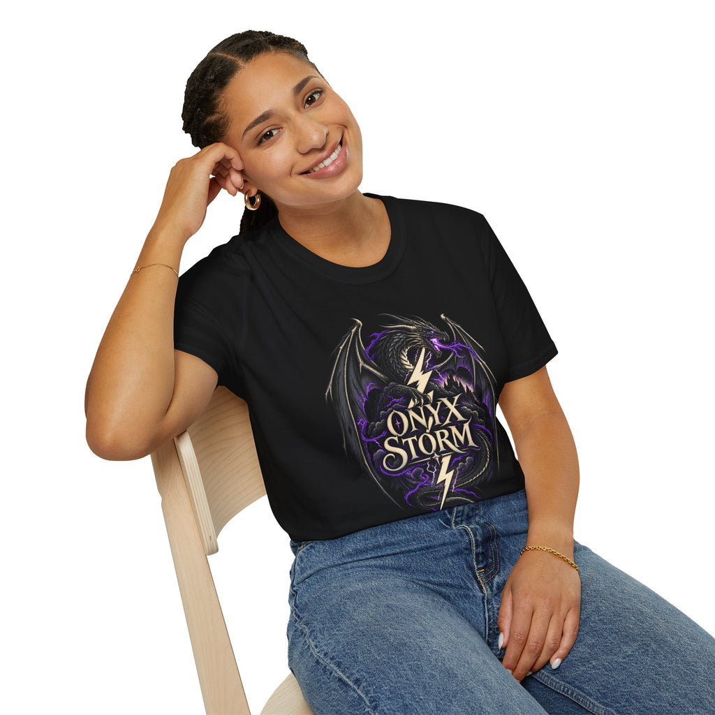 Onyx Storm Dragon T-Shirt | Book Inspired Gothic Lightning Fantasy Tee