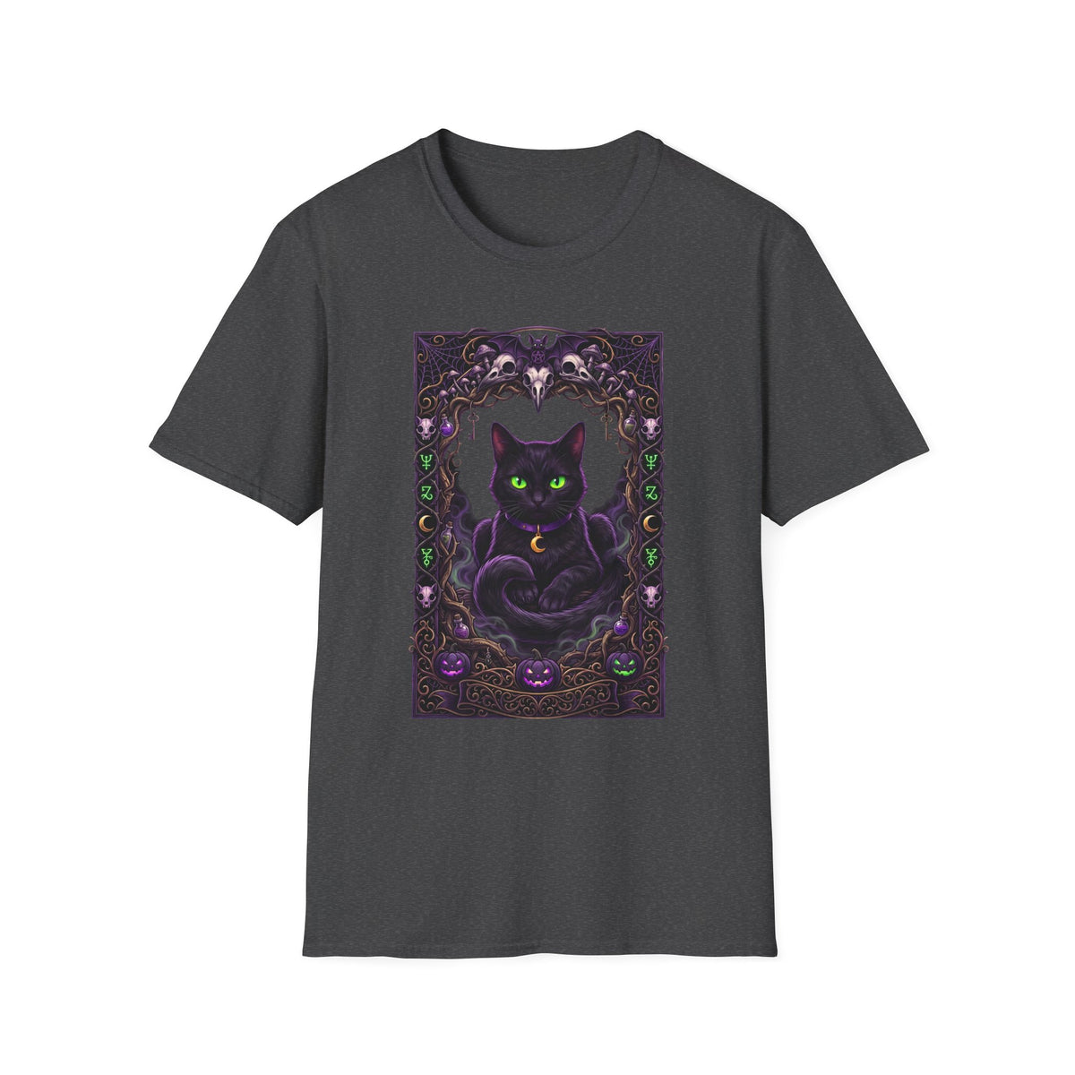 Mystic Green-Eyed Cat Tee - Gothic Occult Cat Graphic T-Shirt