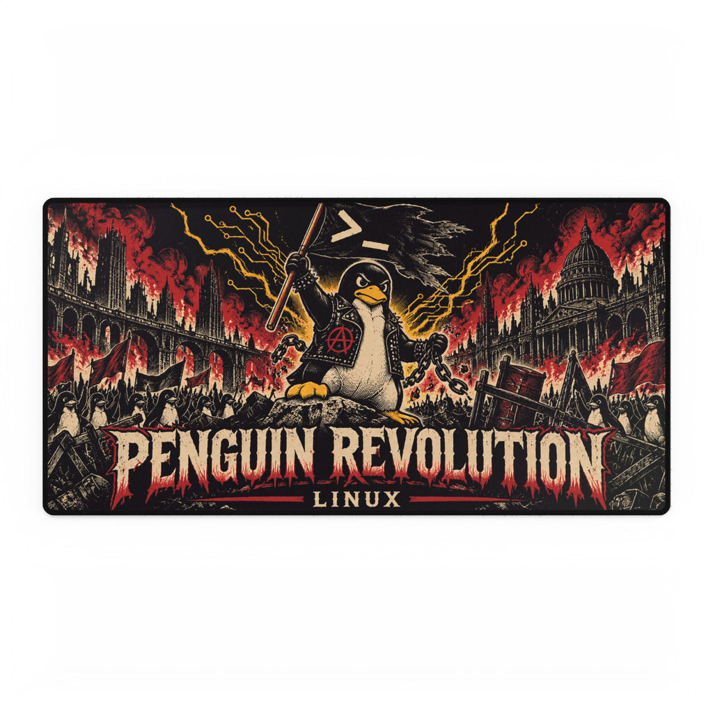 Penguin Revolution Linux Desk Mat | Gamer/Programmer Large Mousepad
