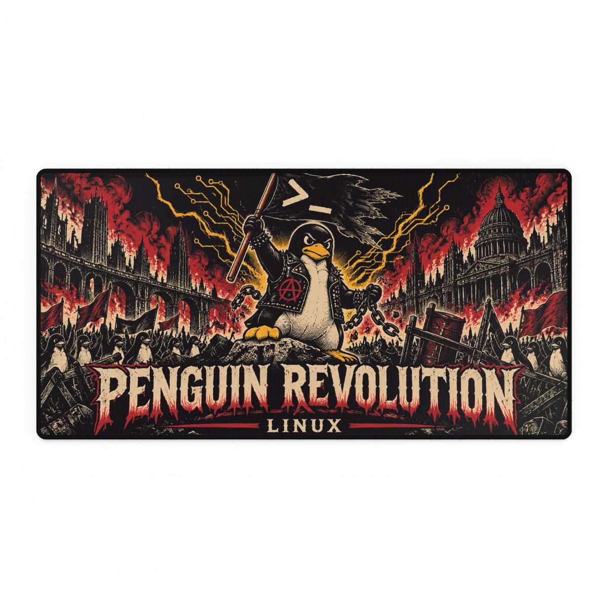 Penguin Revolution Linux Desk Mat | Gamer/Programmer Large Mousepad