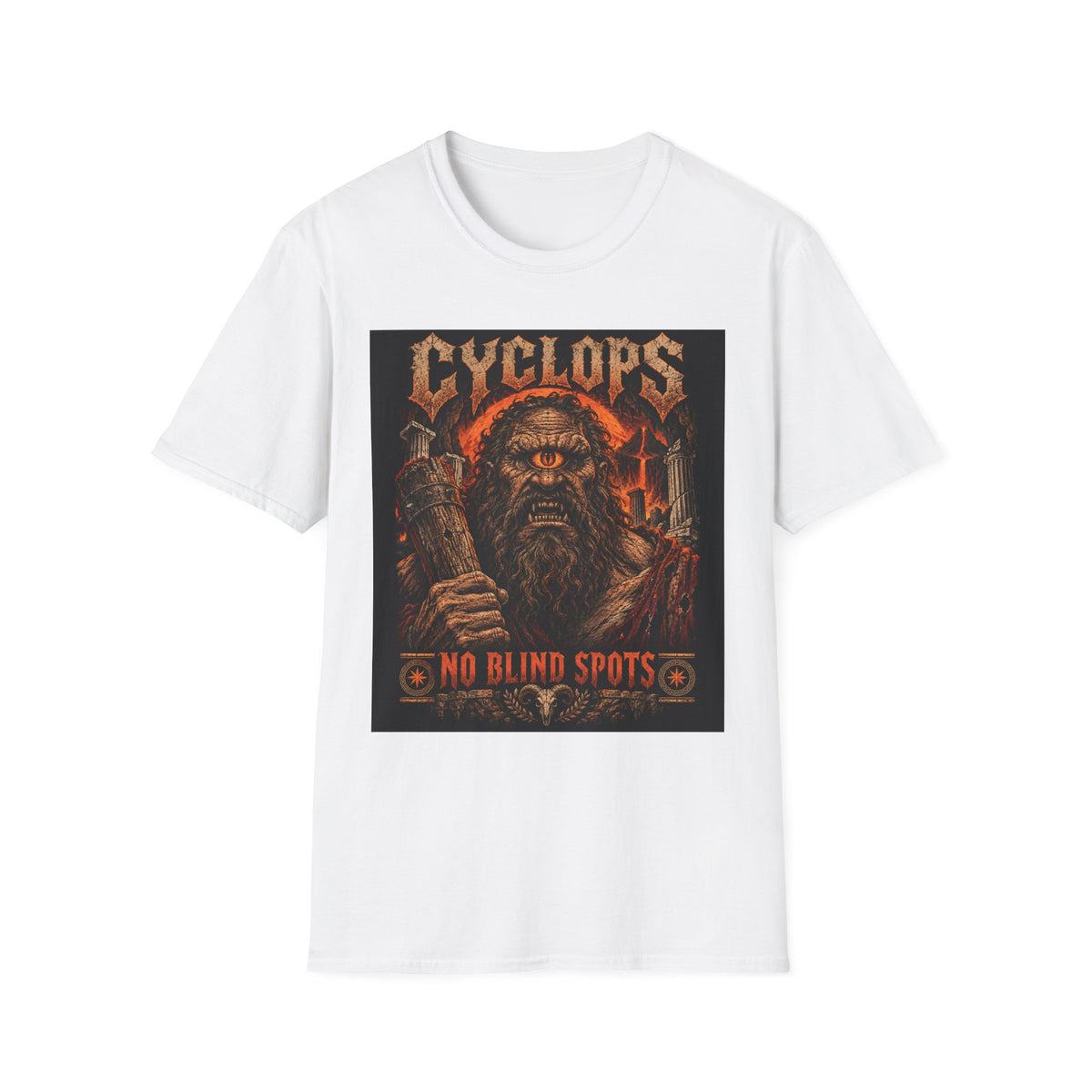 Cyclops Graphic T-Shirt — "No Blind Spots" Vintage Mythic Metal Design