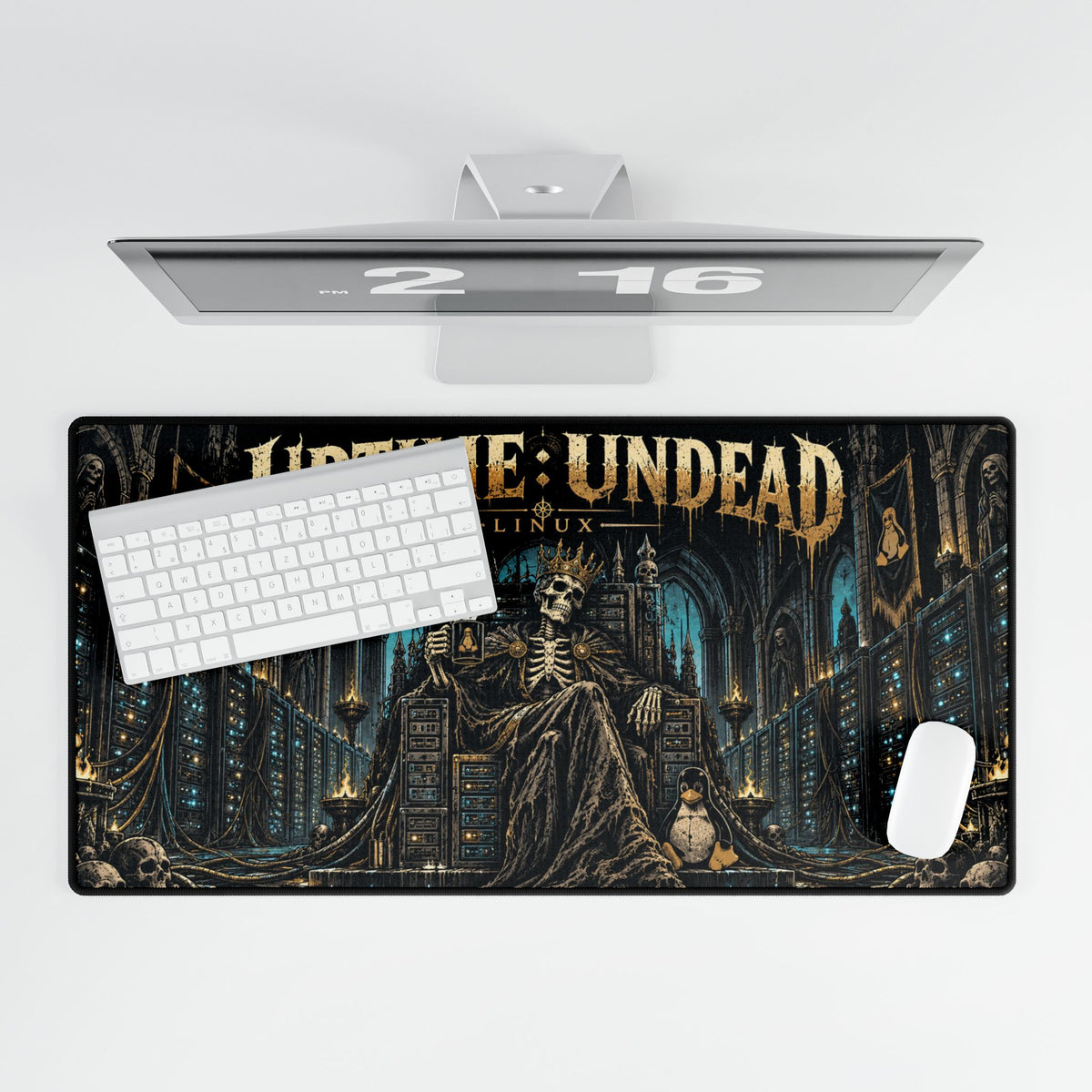 Uptime: Undead Gaming Desk Mat | Gothic Skeleton Throne Extended Mousepad