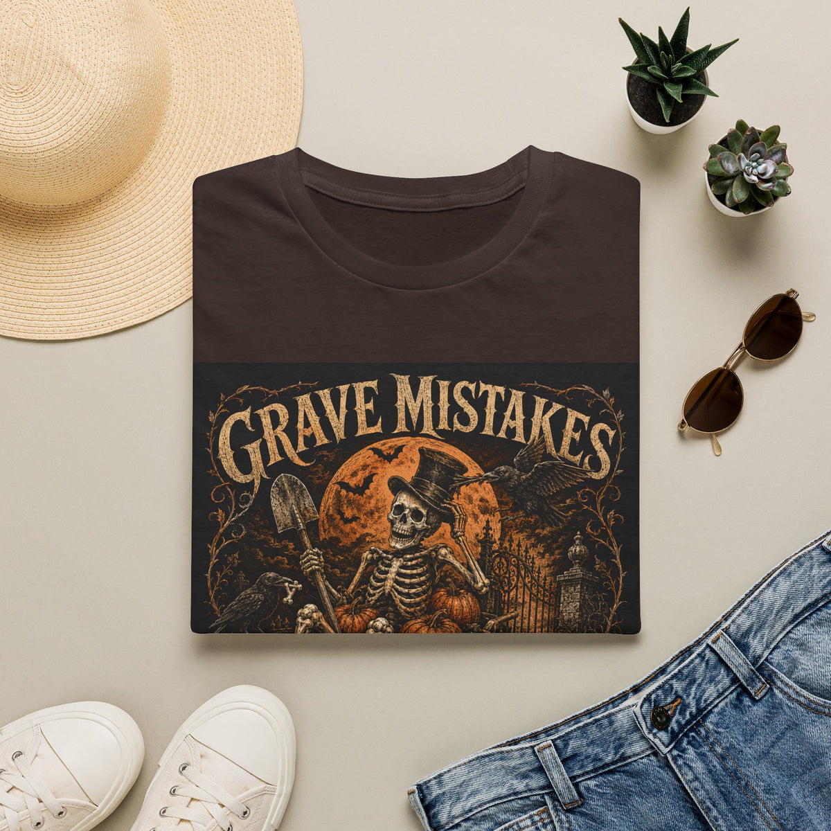Grave Mistakes Skeleton Tee — Vintage Halloween Skull T‑Shirt