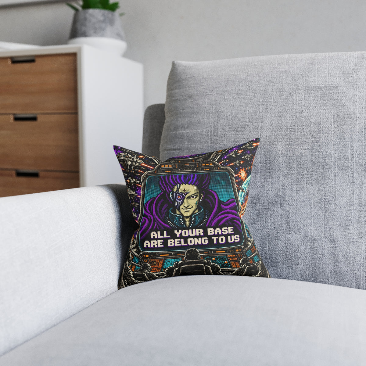All Your Base Retro Gaming Sci Fi Meme Cushion | Decorative Sofa Pillow