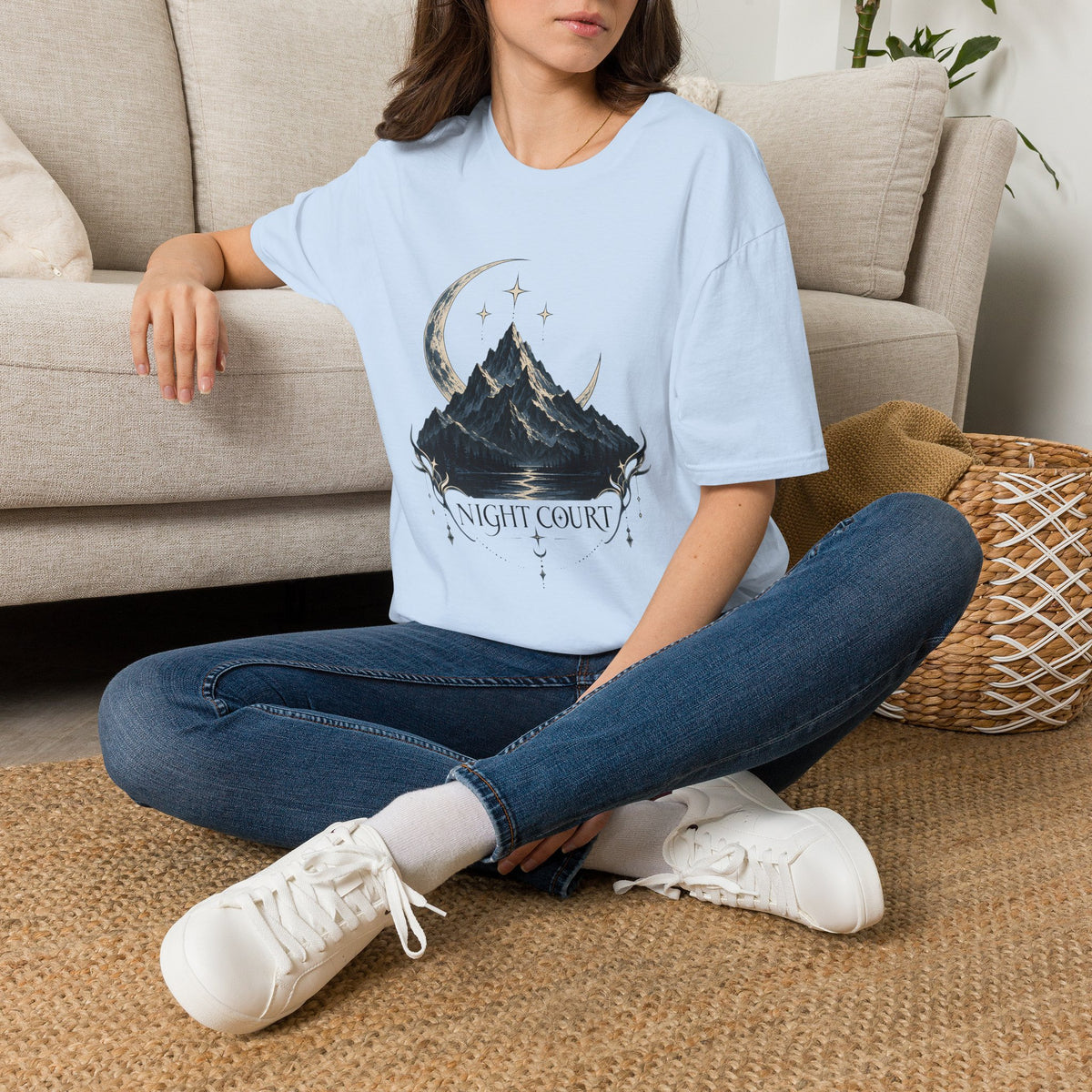 Night Court Mountain | ACOTAR Book Crescent Moon & Stars Graphic