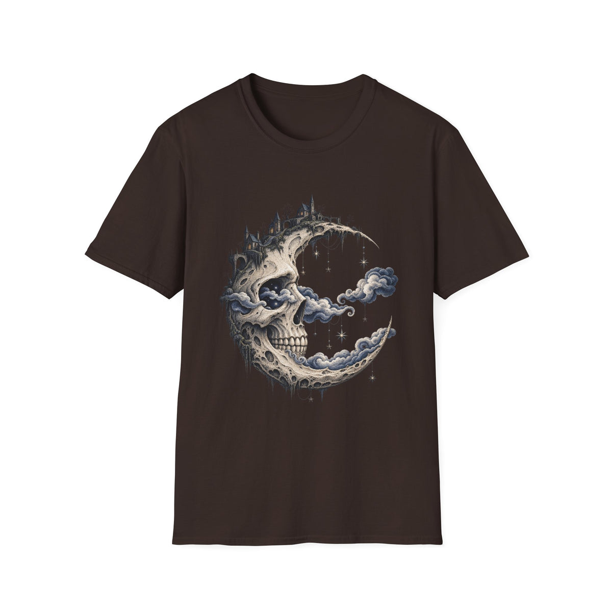 Skull Crescent Moon T-Shirt Design | Gothic Celestial Fantasy
