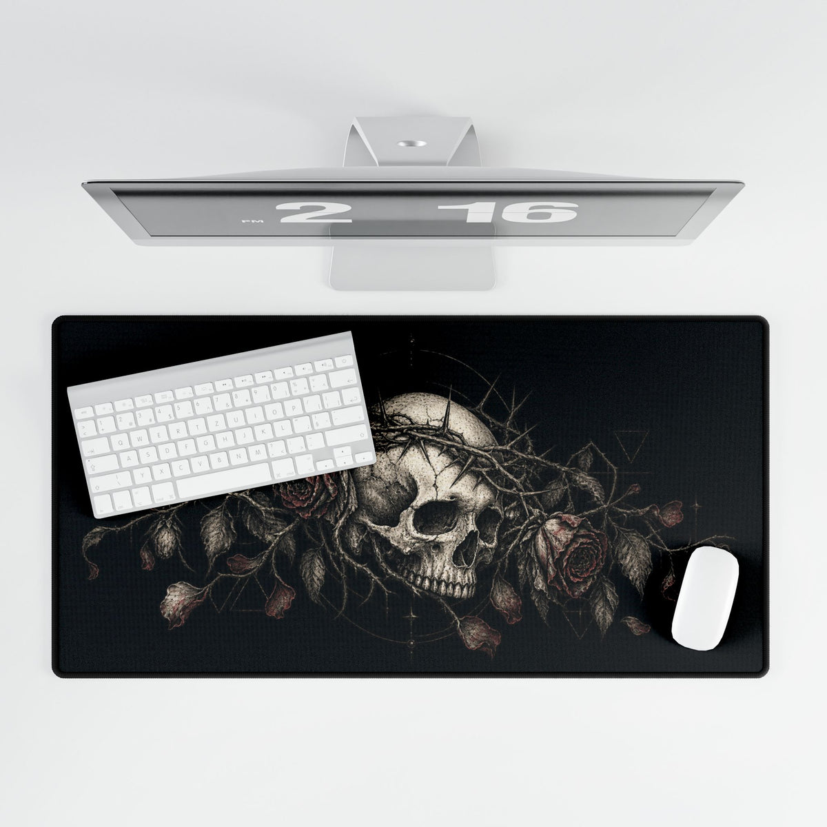 Mouse Pad | Gothic Skull & Crimson Roses | Thorn Crown Occult Art Desk Mat