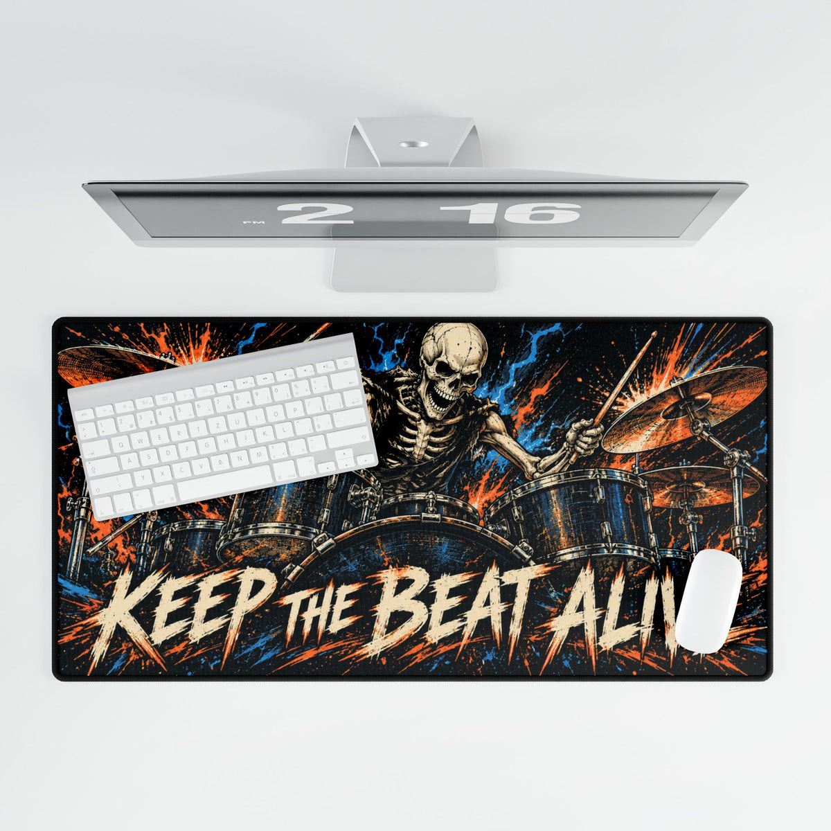 Mouse Mat | Keep The Beat Alive Drum Skeleton Gaming | Rock Music Desk Mat