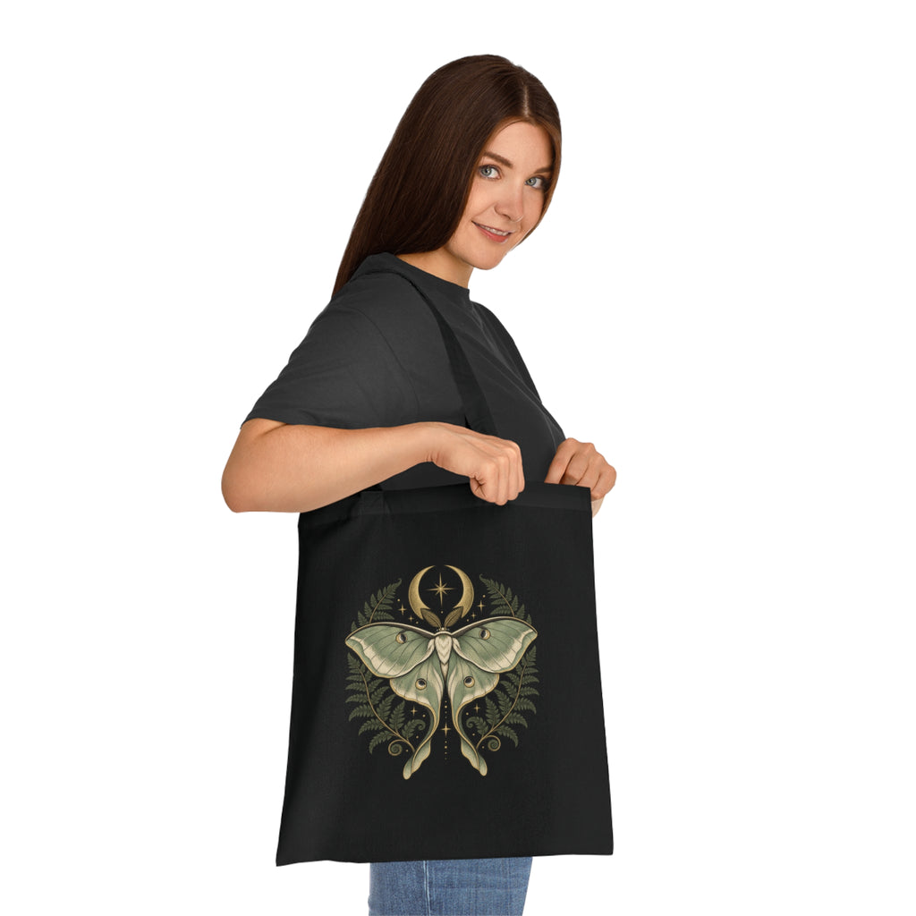 Celestial Moth Cotton Tote Bag Moon Botanical Shopper Nature Lover Gift