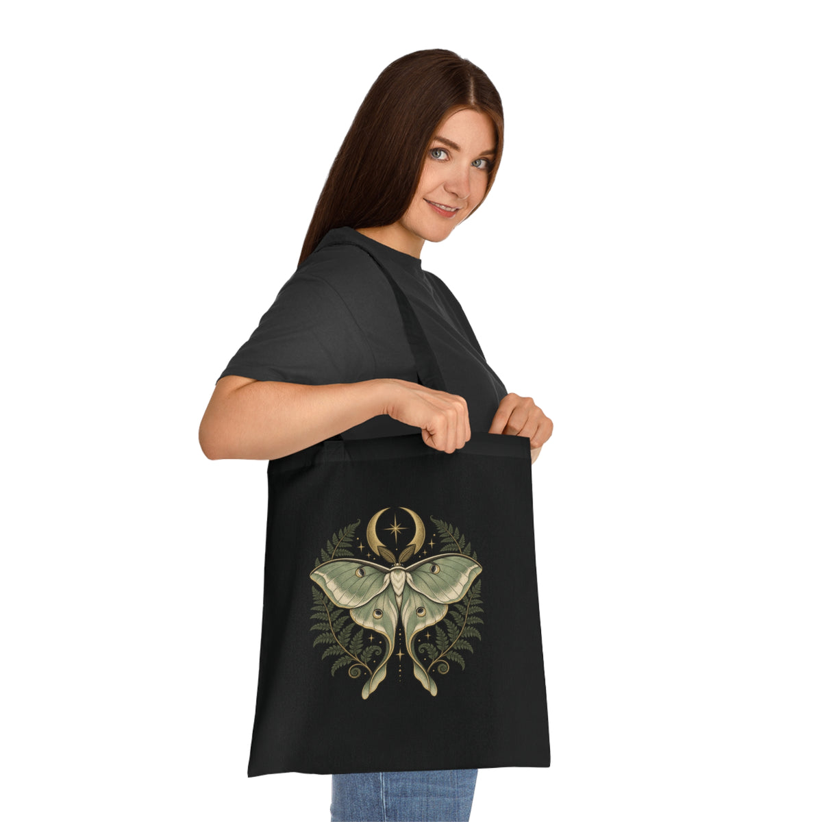 Celestial Moth Cotton Tote Bag Moon Botanical Shopper Nature Lover Gift