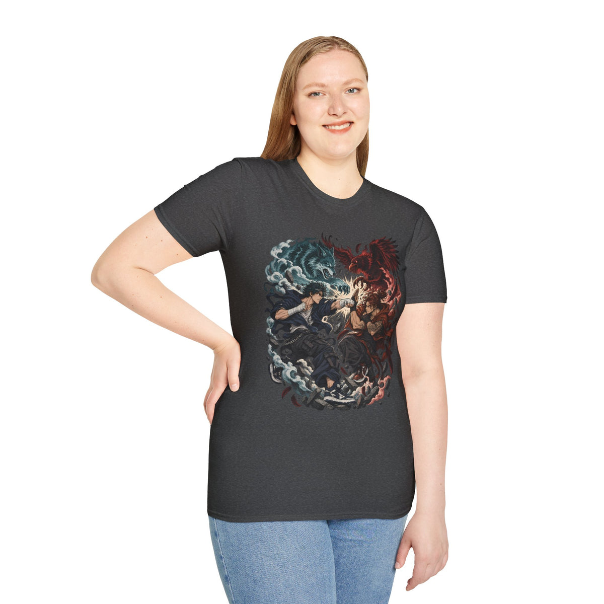 Yin Yang | Wolf Demon vs Phoenix | Japanese Anime Ninja T Shirt