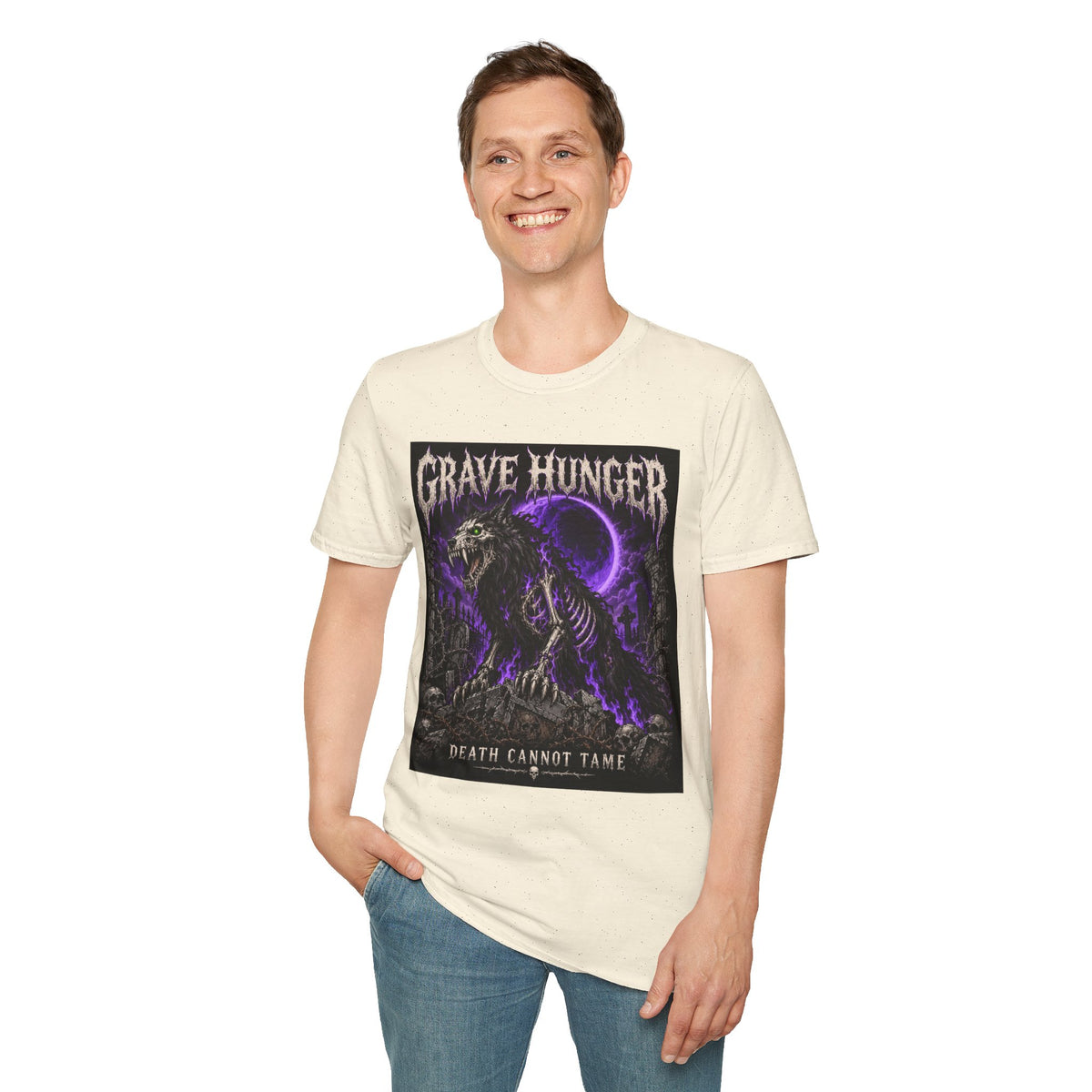 Grave Hunger Gothic Band Tee — Purple Reaper Graphic T-Shirt