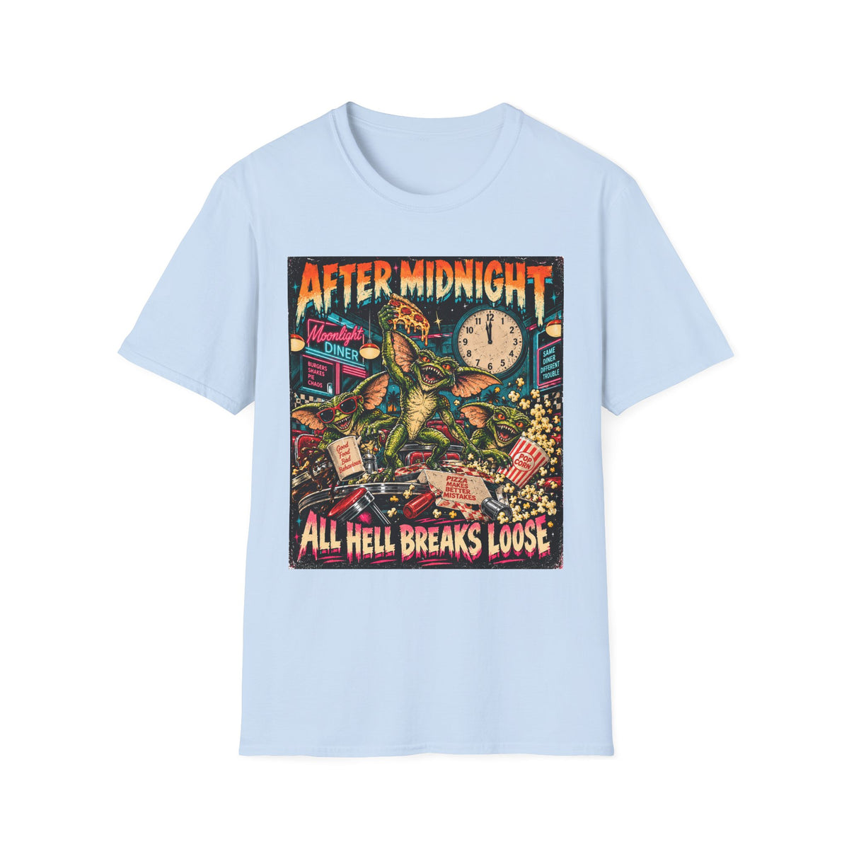 After Midnight Gremlin Tee — "All Hell Breaks Loose" Retro Horror T-Shirt