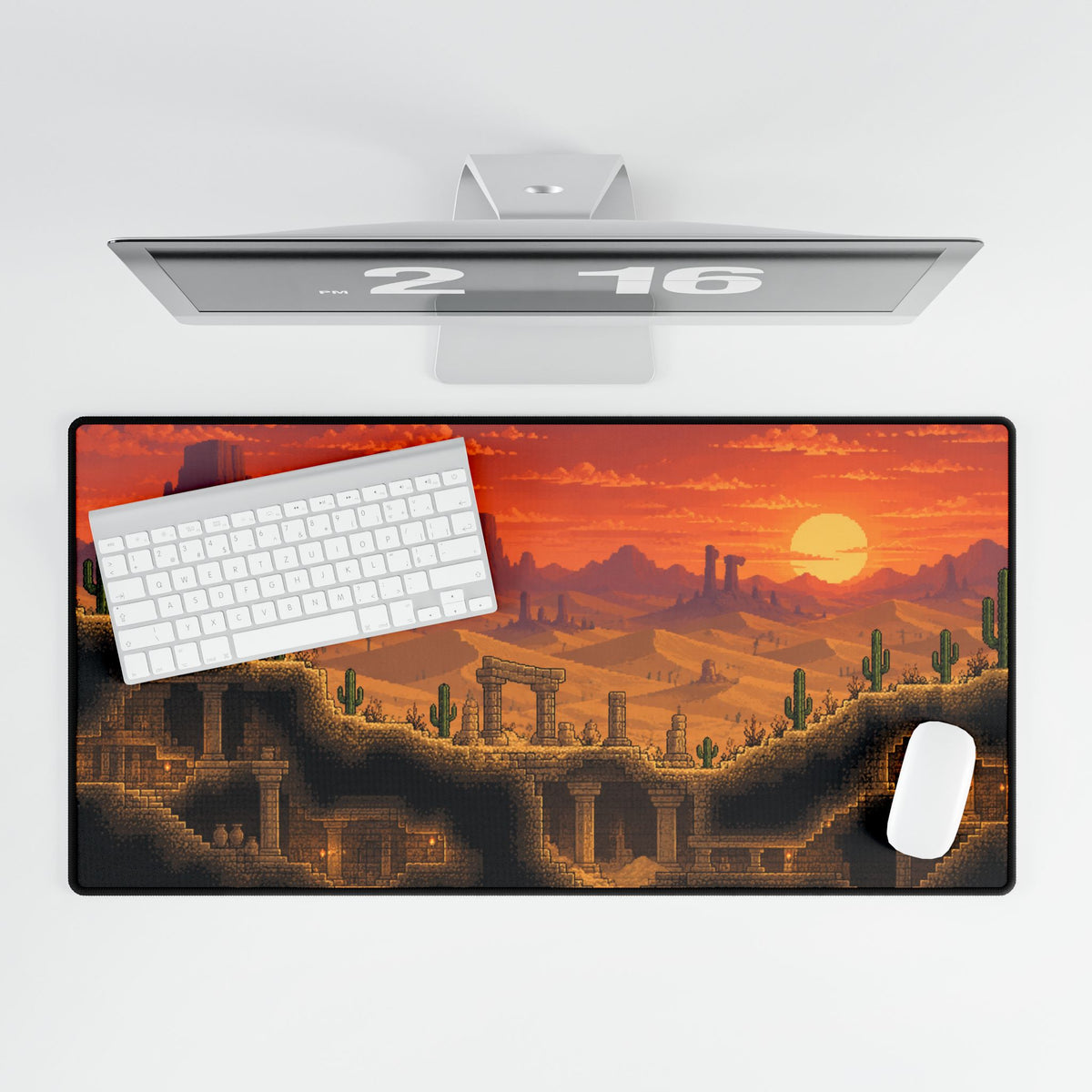 Pixel Desert Sunset Desk Mat — Retro 8‑Bit Gaming Mouse Pad