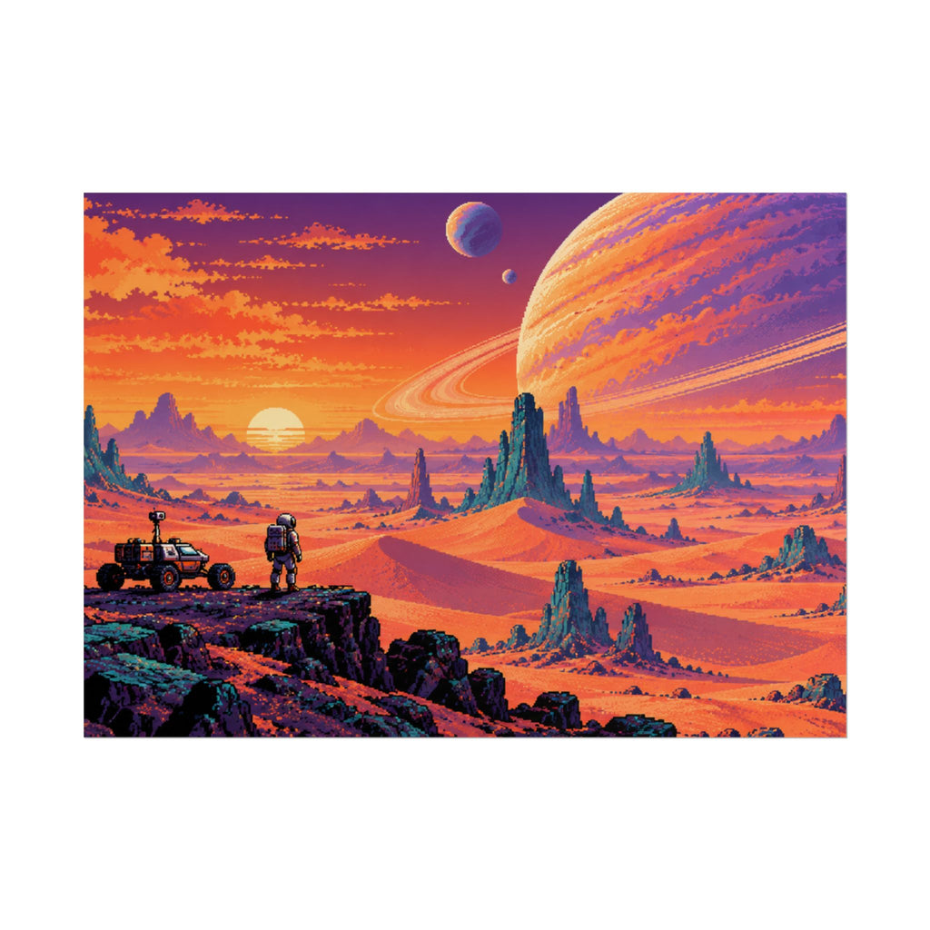 Retro Sci‑Fi Planet Landscape Poster — Vibrant Explorer Art Print (Rolled)