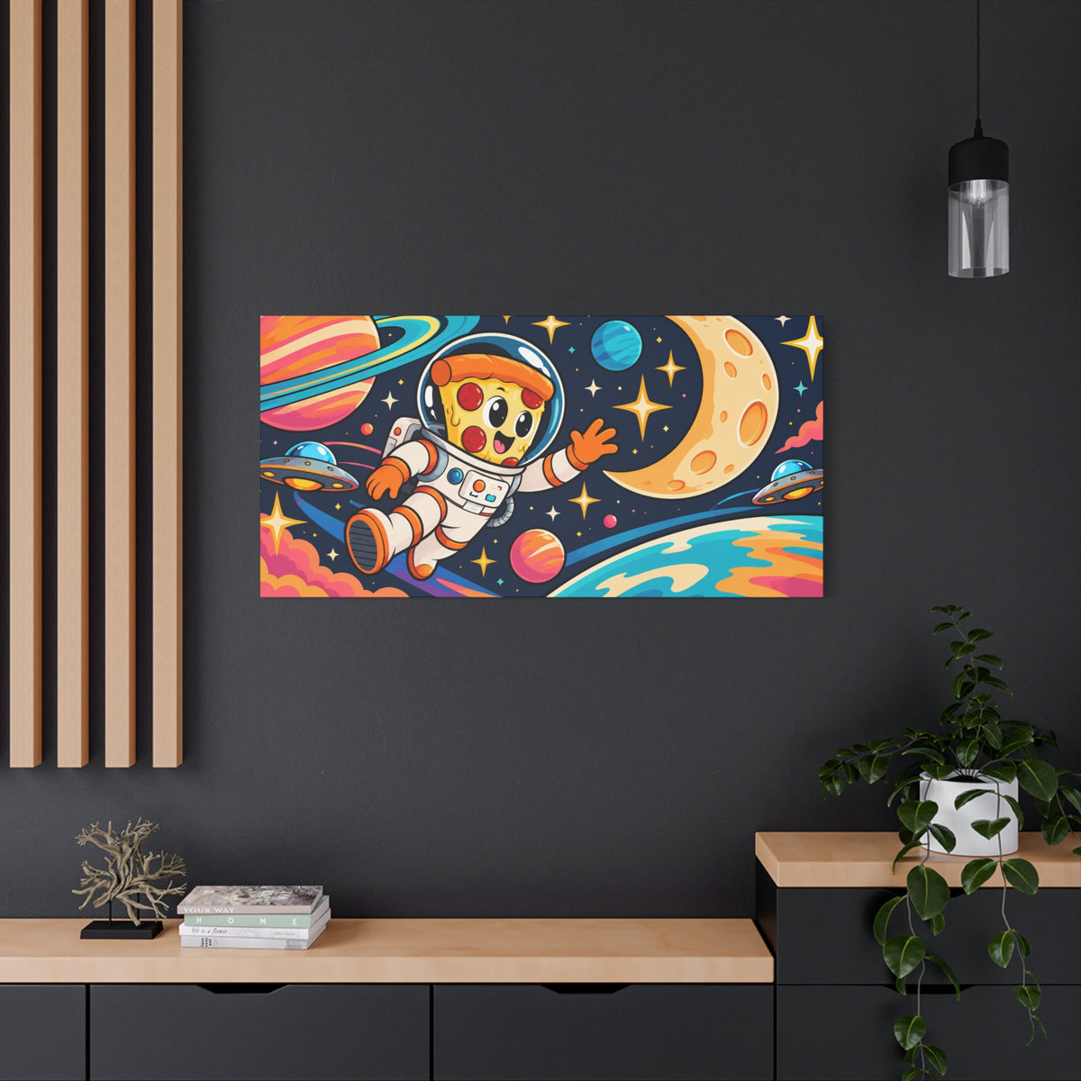 Wall Art | Pizza Astronaut | Funny Space Food Cartoon Print