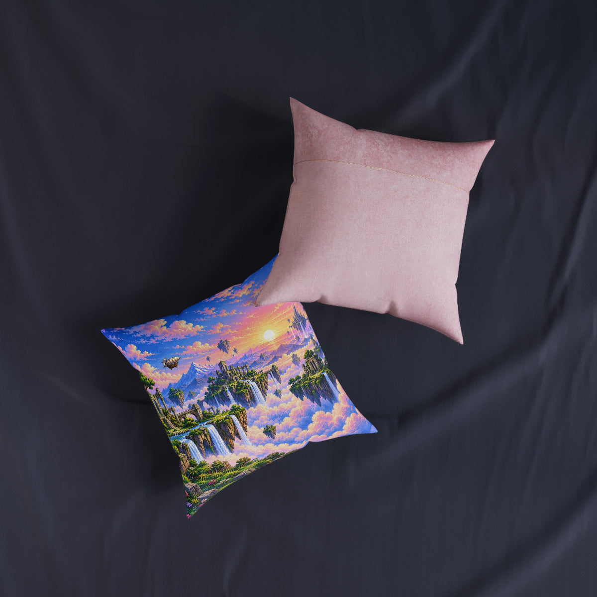 Sky Islands Pixel Art Floating Castle Cushion | Decorative Sofa Pillow