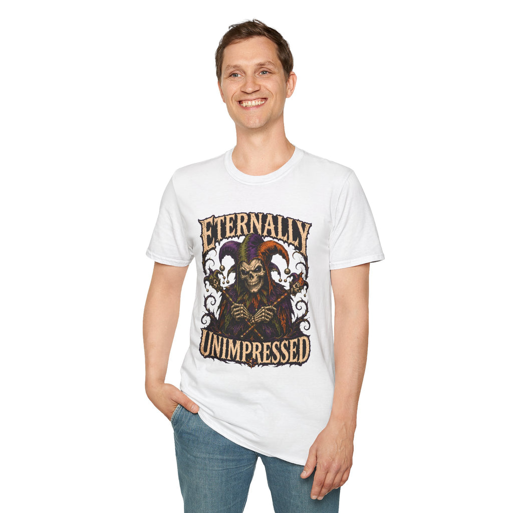 Eternally Unimpressed T-Shirt - Halloween Gothic Jester Skull Graphic Tee