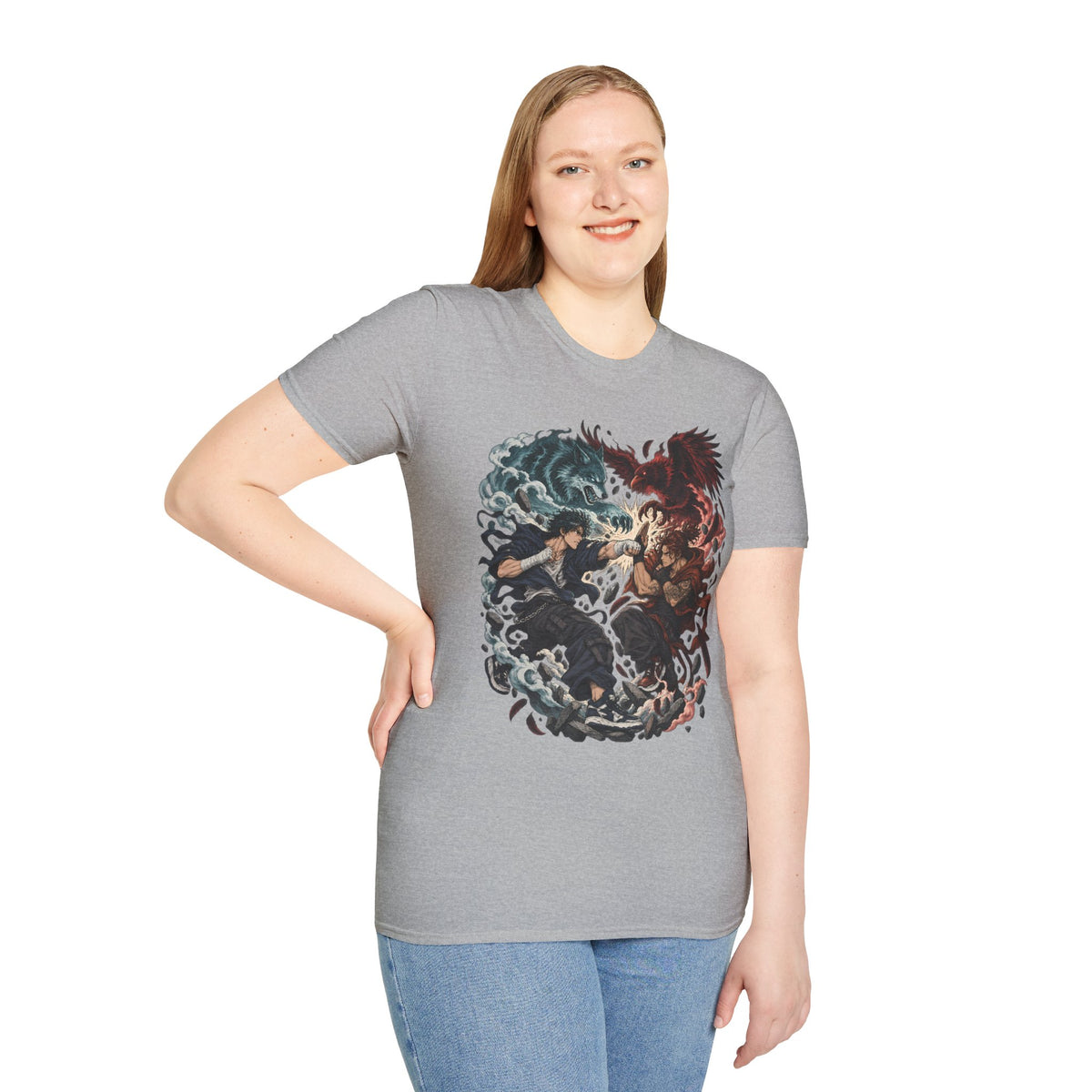 Yin Yang | Wolf Demon vs Phoenix | Japanese Anime Ninja T Shirt