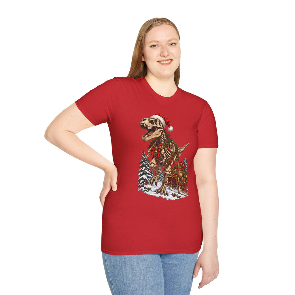 T-Rex Sleigh | Dinosaur Fossil Christmas T‑Shirt