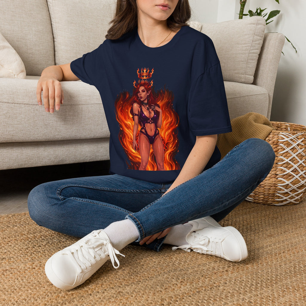 Flaming Witch Queen Graphic T-Shirt - Fire Witch Illustration Tee