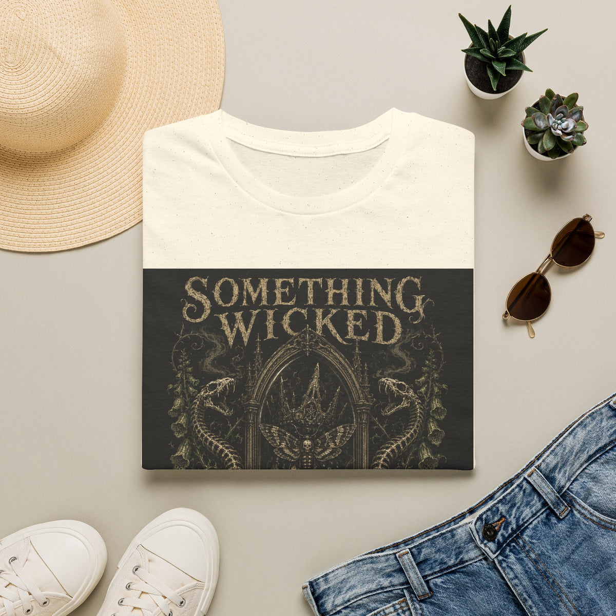 T-Shirt — "Something Wicked Remains" Gothic Skull Vintage Graphic