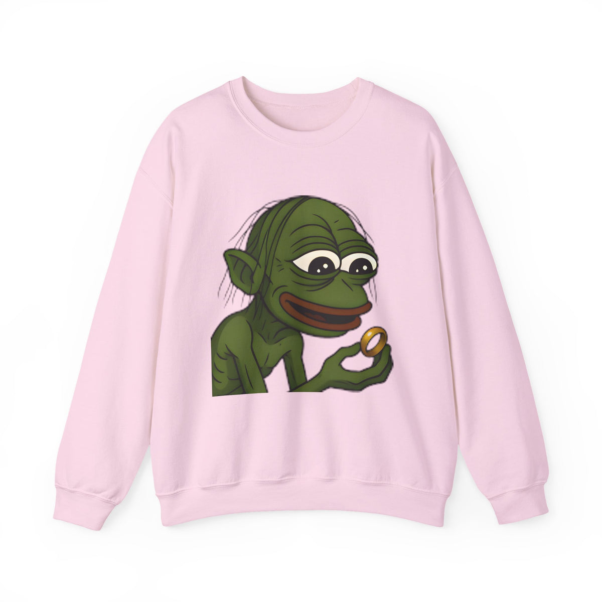 Crewneck Sweatshirt — Cartoon Goblin Holding Ring Graphic