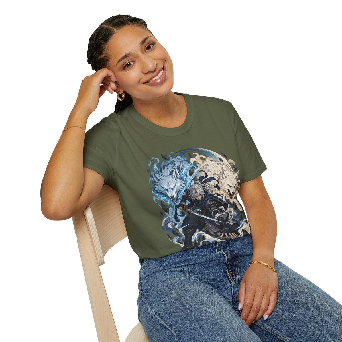 Wolf Spirit T-Shirt | Japanese Samurai | Yin Yang Blue & White Wolves Graphic Tee