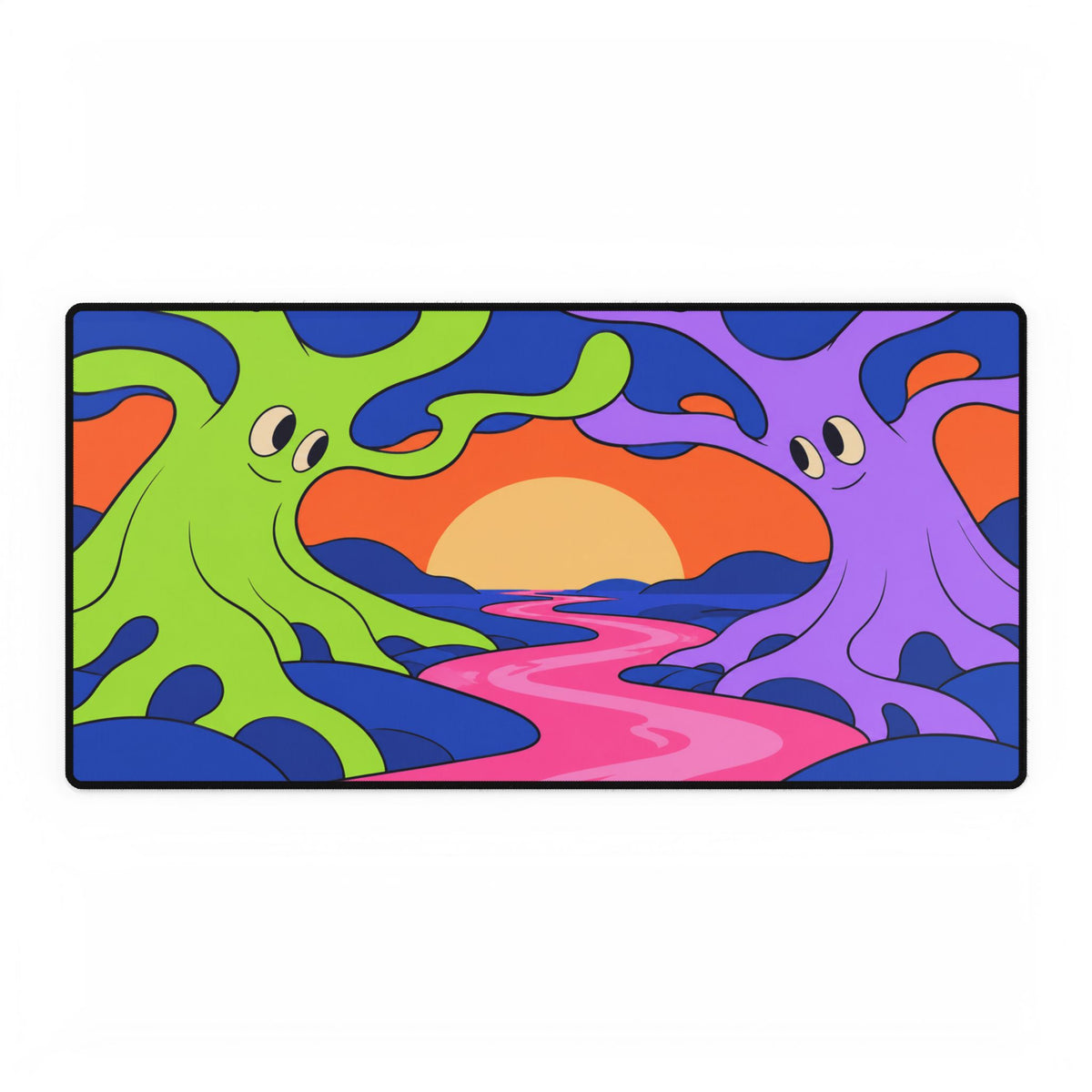 Psychedelic Sunset Desk Mat | Colourful Cartoon Trees Gaming Mouse Pad