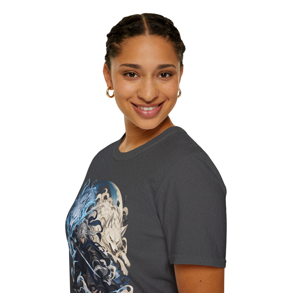 Wolf Spirit T-Shirt | Japanese Samurai | Yin Yang Blue & White Wolves Graphic Tee