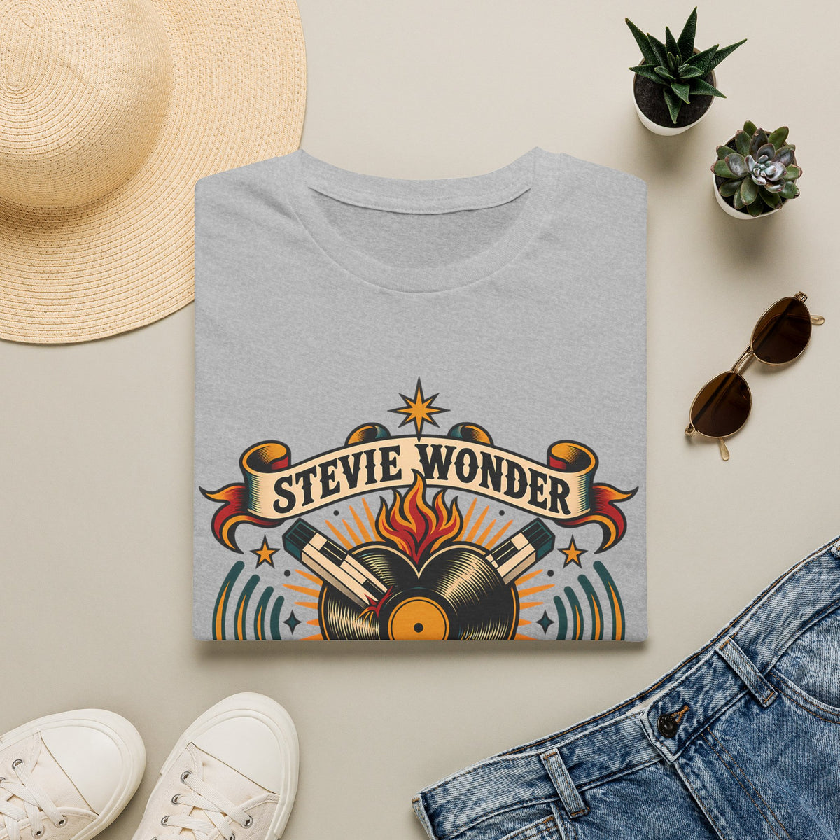Stevie Wonder Vintage Record Tee - "50 Years in the Key" Graphic T-Shirt