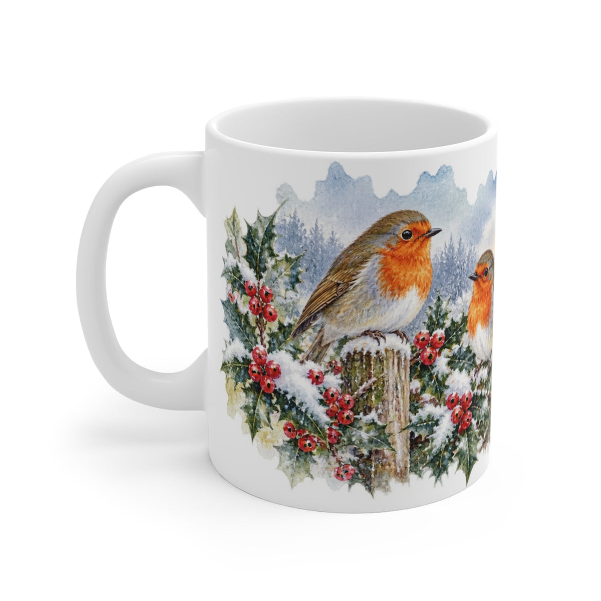Winter Robin Mug | Snowy Holly Watercolour | Bird Lover Gift