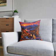 Autumn Village Pixel Art Landscape Cushion | Decorative Sofa Pillow