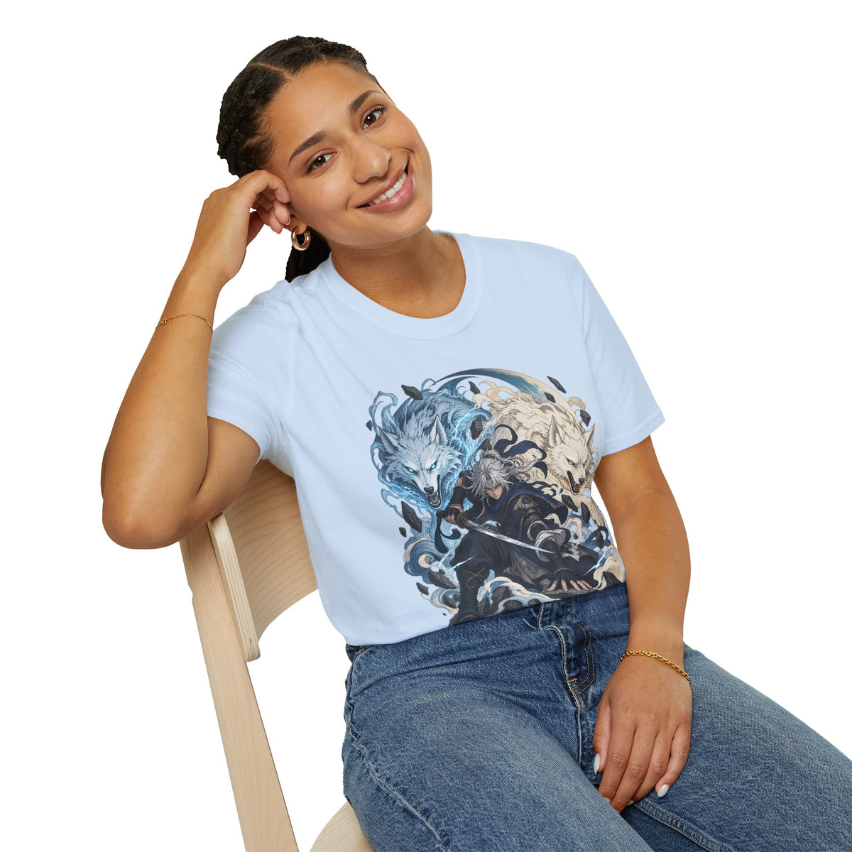 Wolf Spirit T-Shirt | Japanese Samurai | Yin Yang Blue & White Wolves Graphic Tee