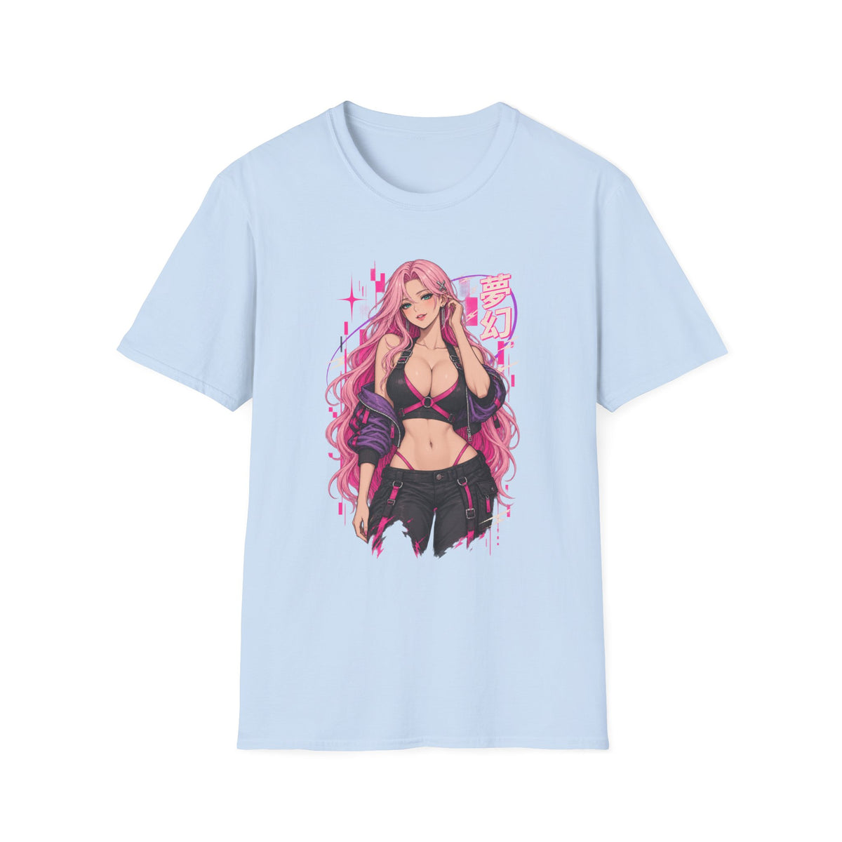 Cherry | Sexy Anime Pin Up Girl Pink Hair Waifu Cyberpunk T-Shirt