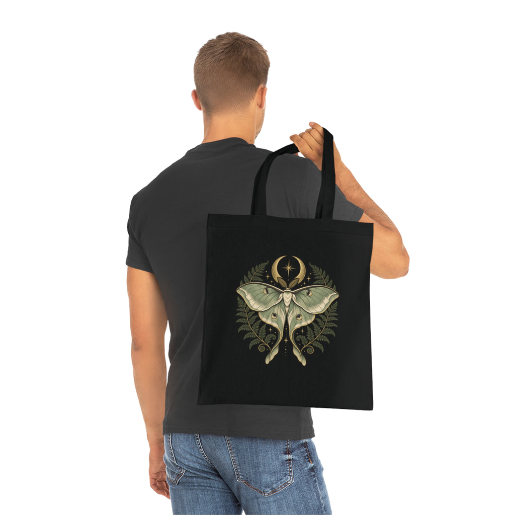 Celestial Moth Cotton Tote Bag Moon Botanical Shopper Nature Lover Gift