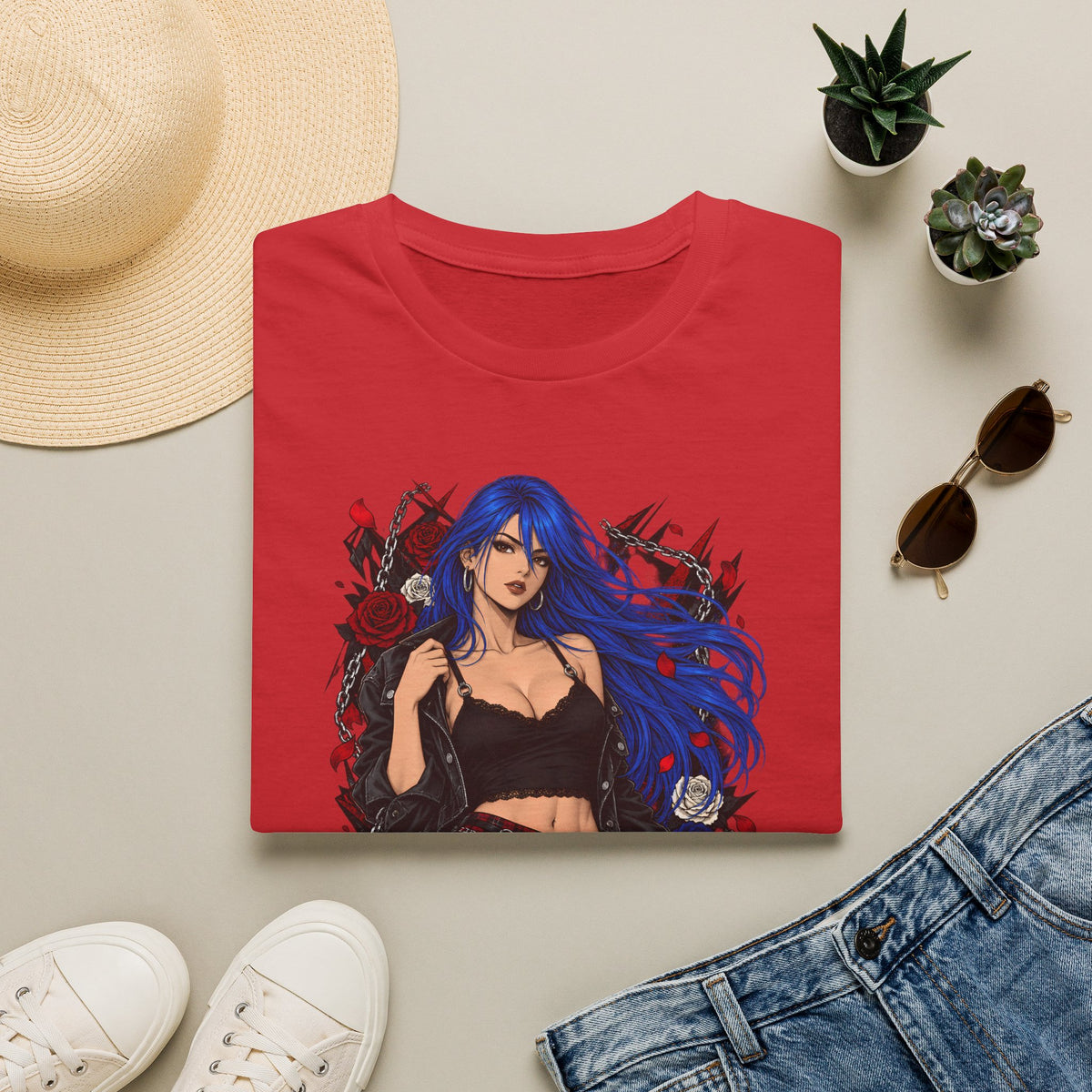 Blue Haired Rock Chick | Japanese Anime Style Pin-up Girl