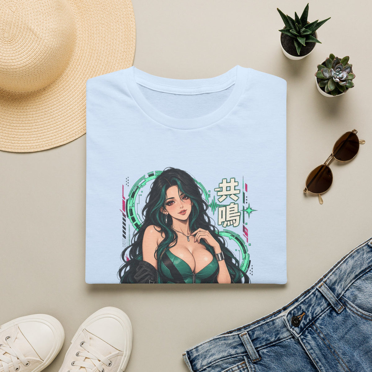 Jade | Sexy Anime Pin Up Girl | Waifu Graphic T‑Shirt