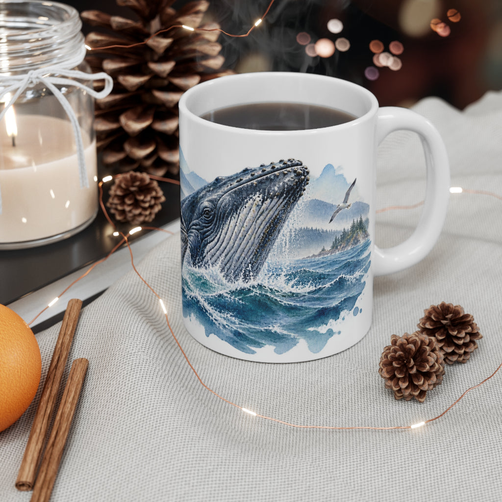 Whale and Waves Watercolour Mug | Nautical Ocean Wildlife