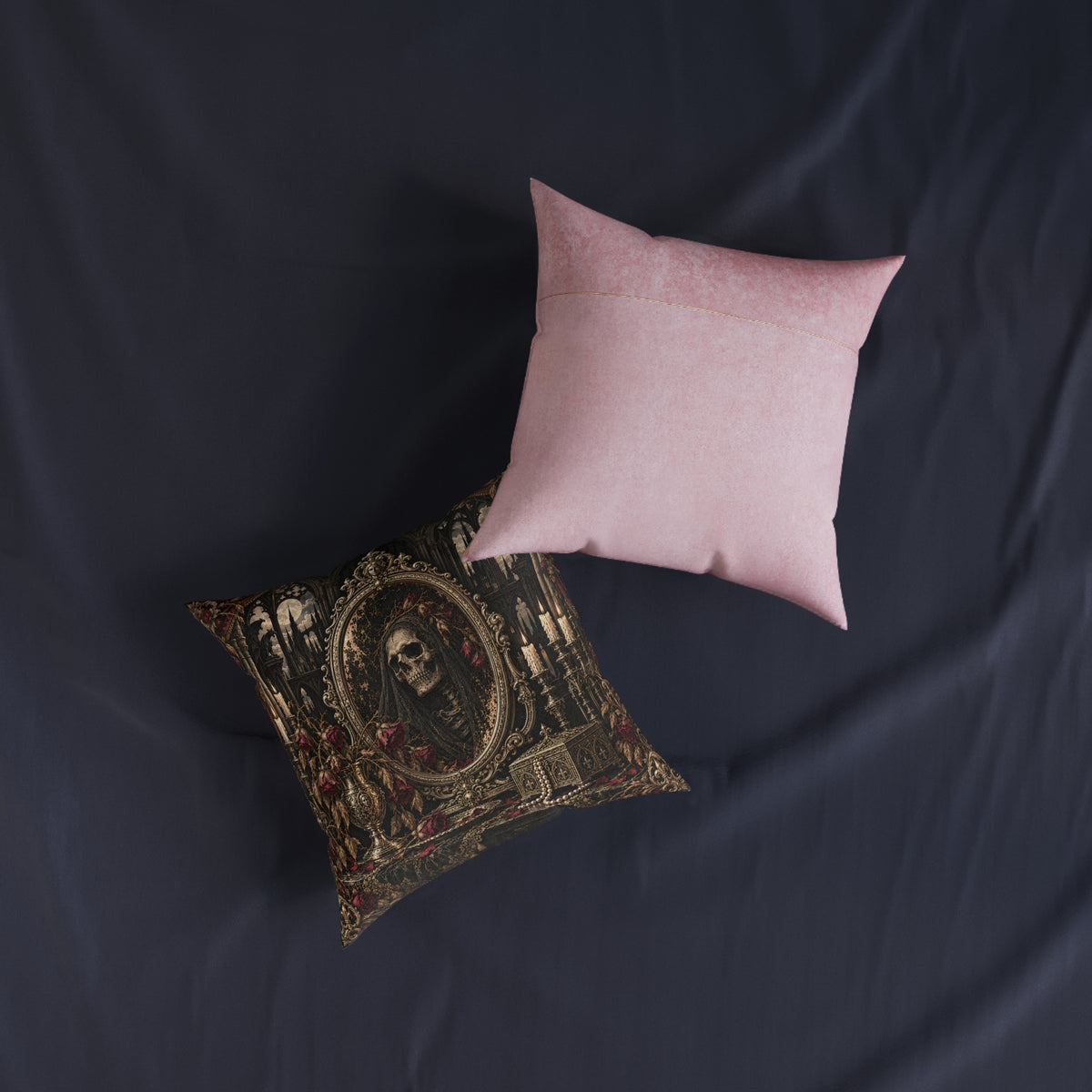 Gothic Haunted Mirror Skull Cushion, Filled Decorative Sofa Pillow