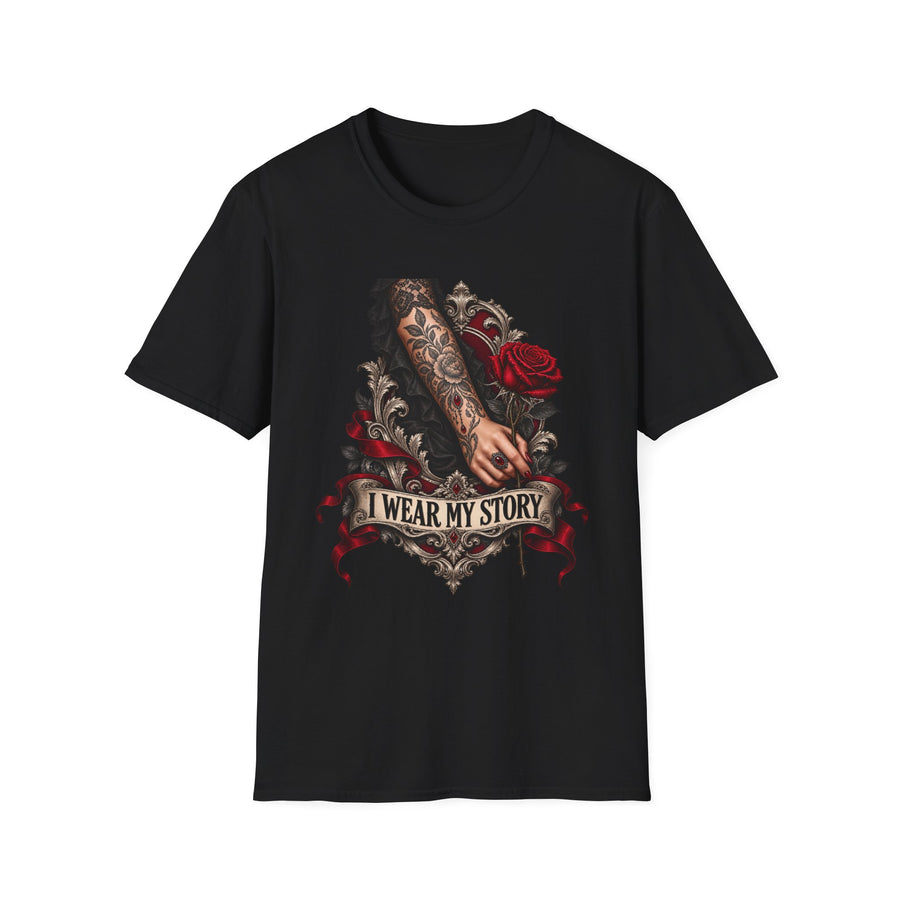I Wear My Story Botanical Tattoo Rose T-Shirt Design