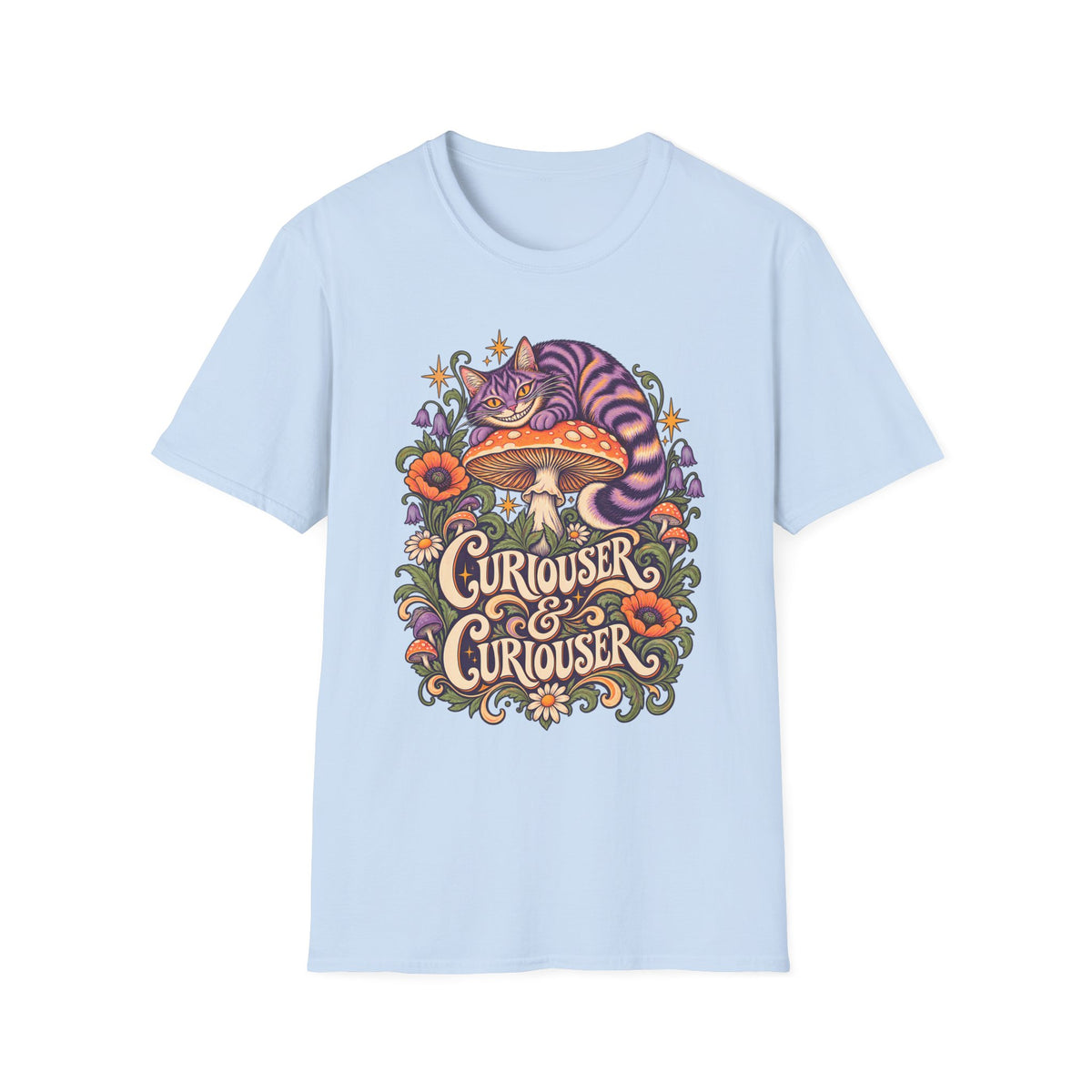 Cheshire Cat | Curiouser & Curiouser | Whimsical Mushroom Design Graphic Shirt
