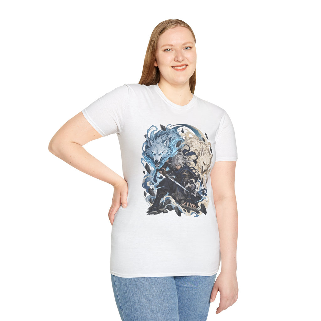 Wolf Spirit T-Shirt | Japanese Samurai | Yin Yang Blue & White Wolves Graphic Tee