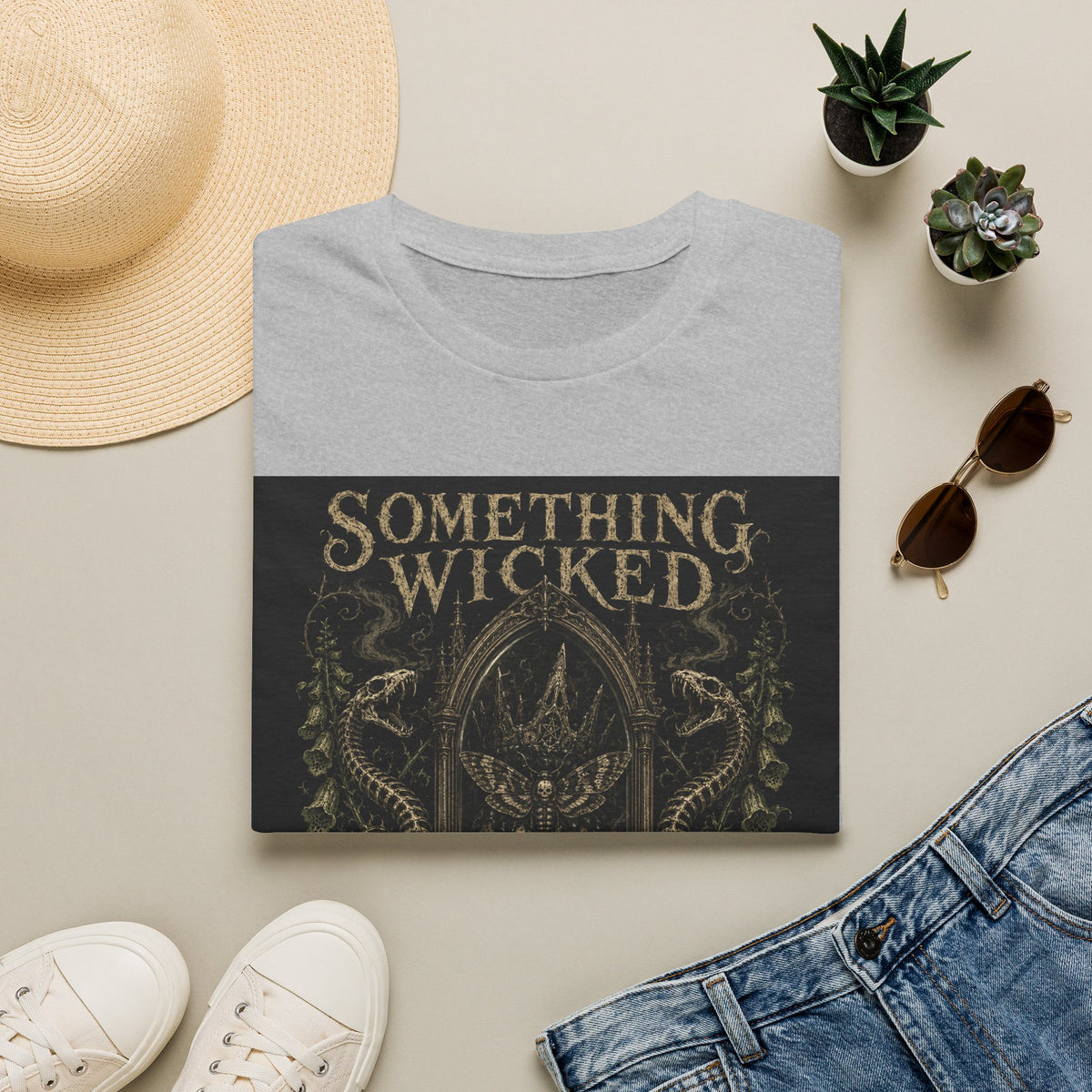T-Shirt — "Something Wicked Remains" Gothic Skull Vintage Graphic