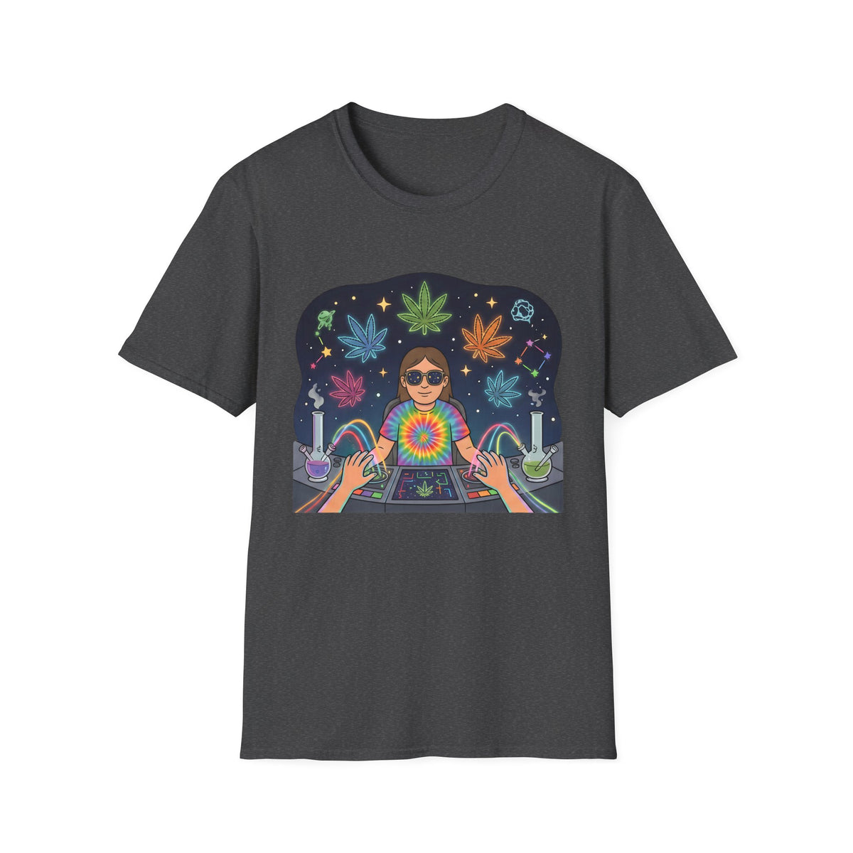 Psychedelic DJ Tee — Tie-Dye Vibes with Leaf Motif